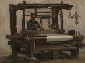 织布机与织工Loom with weaver（68.3x84.2cm）