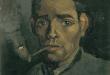 叼着烟斗的男子头像Portrait of a man smoking a pipe